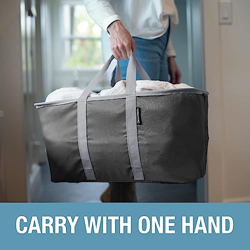 CleverMade Collapsible Laundry Tote, 50L Carry-All Tote, 2 Pack, Denim | Carry a Full Load with One Hand | Long Center Handles Balance 55 lb, While the Steel Rim Holds Shape and Folds Flat - color: Denim Gray