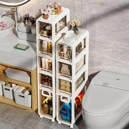 5-Tier Slim Bathroom Storage Cabinet,Narrow Floor Cabinets with Drawers and Wheels,Rolling Narrow Organizer for Small Spaces,Kitchen,Laundry,6.7”W - size: 5-Tier-6.7”W