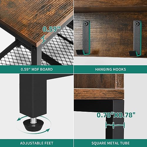 YITAHOME Entryway Bench with Coat Rack, 5-in-1 Hall Tree with Shoes Storage, Industrial Freestanding Coat Rack Shoe Bench with Storage Shelves, 10 Hooks for Hallway, Bedroom, Rustic Brown