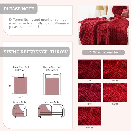 Chunky Knit Throw Blanket for Couch, Christams Red Throw Blanket 50"x60" - color: Red