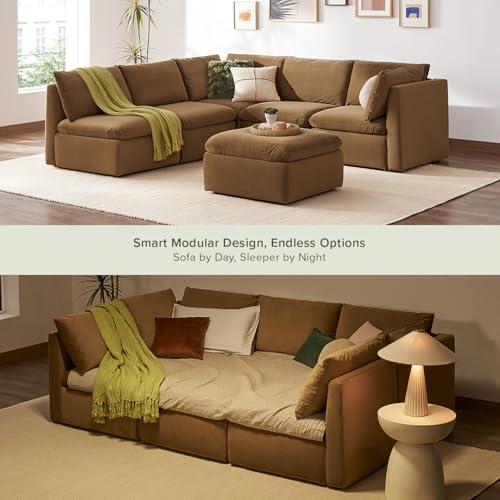 mopio Oversized Modular Sectional Sofa with Fully Removable Covers and Storage, Convertible U, L-Shaped and Sleeper Sectional, Modern Couches with Ottoman Chaise (Hazelnut Velvet, 6 Seats, Sleeper) - color: [Gen 2] Hazelnut Velvet, size: 6 Seats, Sleeper