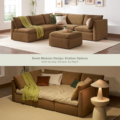 mopio Oversized Modular Sectional Sofa with Fully Removable Covers and Storage, Convertible U, L-Shaped and Sleeper Sectional, Modern Couches with Ottoman Chaise (Hazelnut Velvet, 6 Seats, Sleeper) - color: [Gen 2] Hazelnut Velvet, size: 6 Seats, Sleeper