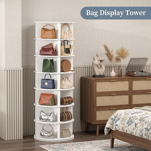 Cushore 7 Tier Rotating Shoe Rack Tower, 360° Spinning Shoe Display Lazy Susan, Tall Revolving Shoe Storage Round Carousel, White - size: 24Inch