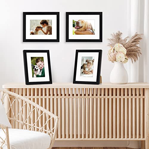 Americanflat 8x10 Picture Frame with Shatter-Resistant Glass - Set of 4 - Use as 5x7 Frame with Mat or Display 8x10 Photo Without Mat - Signature Collection - Photo Frames for Tabletop or Wall - Black | Engineered Wood construction, Shatter-resistant glas