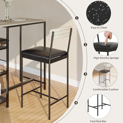 GarveeLife Dining Table Set for 2, Counter Height Bar Table Set with Storage ＆ Stools, High Top Pub Table and Chairs for Kitchen, Dining Room, Sofa Side, Apartment, Breakfast Nook - color: Oak