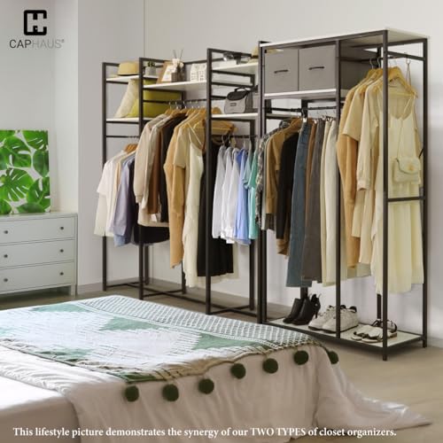CAPHAUS 550 lbs Capacity Heavy Duty Clothing Rack, 40" W Metal Garment Rack with Drawers Hanging Rods and Wood Shelves Freestanding Closet Organizer, White Board - color: White, size: 40 Inch