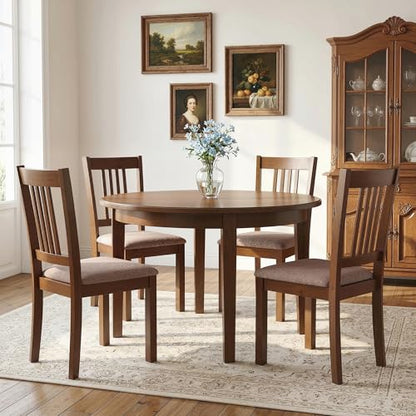 HOMCOM Dining Chairs Set of 2 Upholstered Kitchen Chairs Slat Back Walnut | Rubberwood Frame, Padded Seat, for Living Room, Dining Room, Kitchen - color: Walnut, style: Slat Back