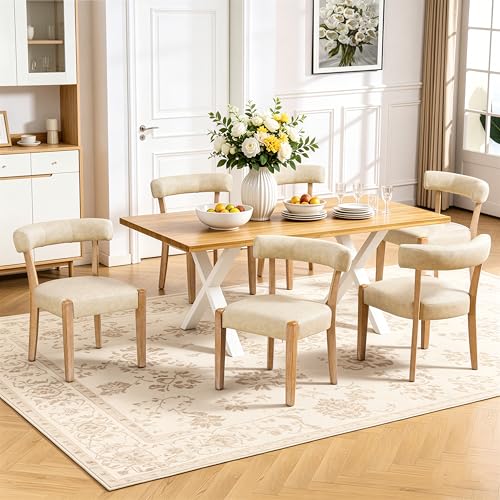 RNKSFX Modern Dining Chairs Set of 2, Faux Leather Upholstered Kitchen & Dining Room Chairs, Mid Century Modern Wooden Dining Chairs Oversized Sturdy Rounded Chairs Curved Back, Beige - color: Beige