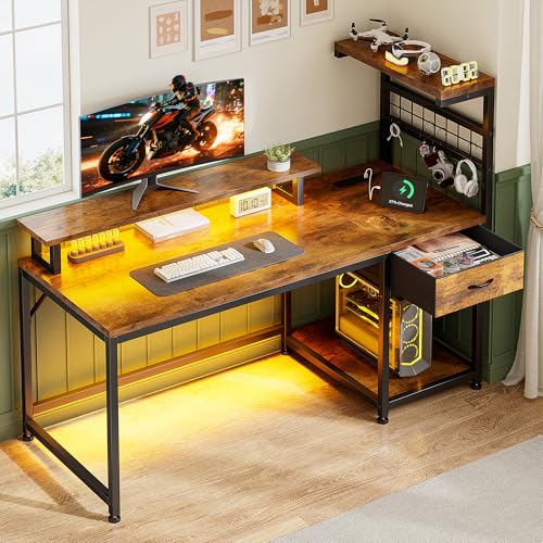 EnHomee 48" Computer Desk with Drawer & Storage Shelves for Bedroom & Dorm | Drawer, Storage Shelves & PC Stand; Store Gaming Supplies and Tower Case for Tidy Study and Gaming Workspace, Rustic Brown - color: Rustic Brown, size: 48" W