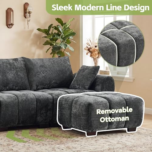 143" Oversized U Shaped Cloud Modular Sectional Sofa, Modern Chenille Upholstered 6 Seater Couch with 2 Removable Ottomans, Tufted Deep Seat & Wood Legs, Large Grey Sectional Couches for Living Room - color: Grey, size: U-Shaped Couch