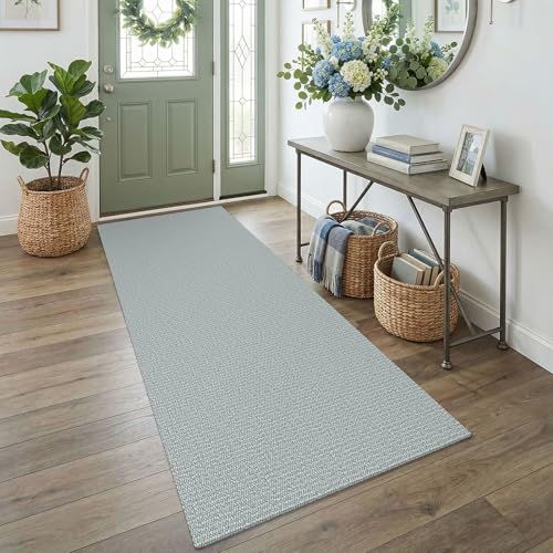 Washable Runner Rug, Non Slip Door Runner, 3x7 Ft, Turquoise/Gray | Washable Braided Runner Carpet, Non Slip Rubber Dot Backed, For Hallway, Kitchen, Entryway, Bedroom, Laundry Room, Foyer - color: Turquoise/Gray, size: 3' x 7' (Rectangular)