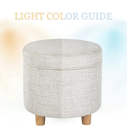 HomePop 19" Round Storage Ottoman - Cream Chevron Woven - color: Cream Chevron Woven