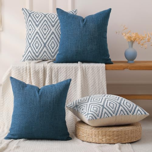 HPUK Throw Pillow Covers 20x20, Set of 4, Navy Blue Couch Pillow Covers | Polyester fabric, patterned and solid designs, hidden zippers, machine washable, for sofas and beds, inserts not included - color: Navy, size: 20" x 20" (Pack of 4)