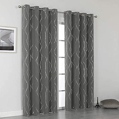 SMILE WEAVER Grey Blackout Curtains for Living Room 108 Inch Long 2 Panels,Room Darkening Curtain-Star Print Design Noise Reducing Thermal Insulated Light Blocking Bedroom Window Drapes - color: Grey Silver, size: 52"W x 108"L (Pack of 2)