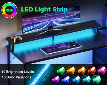 AODK Gaming Desk w/PC Showcase Stand, 59" Reversible, RGB LED, Black | Elevated stand fits Lian Li O11, Hyte Y60. Triple drawers hide cables, controllers, clutter - color: Black, size: 59 Inches