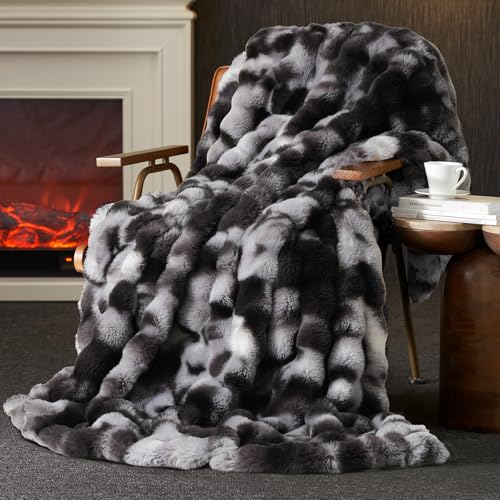 Faux Fur Throw Blanket for Couch, Ultra Soft Fuzzy Plush Bubble Throw for Sofa, Living Room & Home Decor, 50"x60", Tie-dye Black - color: Tie-dye Black, size: 50" x 60"