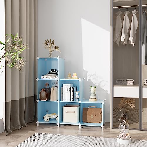 AWTATOS Cube Storage Organizer, Closet Organizers, 6 Cube Shelf, Blue | Portable Closet Storage Shelves, DIY Stackable Storage Cubes Bookshelf, Plastic Clothes Organizer Shelving for Bedroom, Home - color: Blue