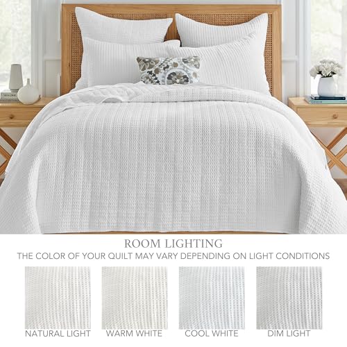 Levtex Home Mills Waffle Twin Bedspread Set (84x104in) with 1 Pillow Sham (26x20in) - Bright White - 100% Cotton Twin Size Bedspread Set - Lightweight, Soft, Pre-Washed - color: Bright White, size: Twin Bedspread