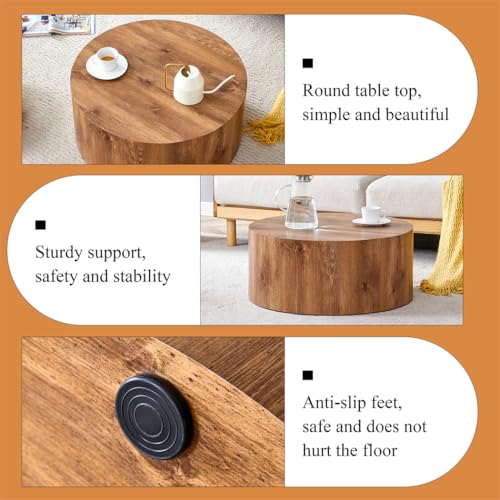 Round Coffee Table, 23.6" Modern Wood Drum Coffee Table, Round Accent Center Table for Living Room Apartment Small Spaces, No Assembly Required - color: 24'' Wood, size: 24'' Round Coffee Table
