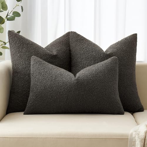 MIULEE 18x18 Decorative Lumbar Boucle Couch Pillow Covers Dark Coffee | Set of 2 Textured Neutral Throw Pillow Covers, Accent Solid Pillowcases, Sofa Living Room Home Decor - color: Dark Coffee, size: 18" x 18" (Pack of 2)