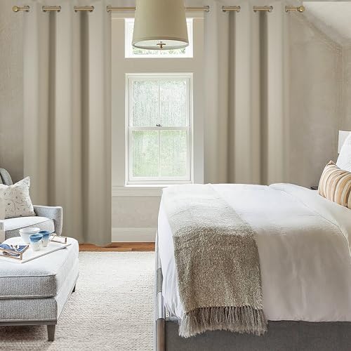 Diraysid Beige Grommet Blackout Curtains for Bedroom Thermal Insulated Room Darkening Curtains Drapes, 38 x 84 inch, 2 Panels - color: Beige, size: 38"W x 84"L (Pack of 2)