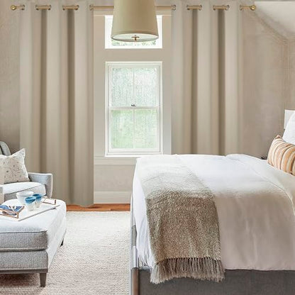 Diraysid Beige Grommet Blackout Curtains for Bedroom Thermal Insulated Room Darkening Curtains Drapes, 38 x 84 inch, 2 Panels - color: Beige, size: 38"W x 84"L (Pack of 2)