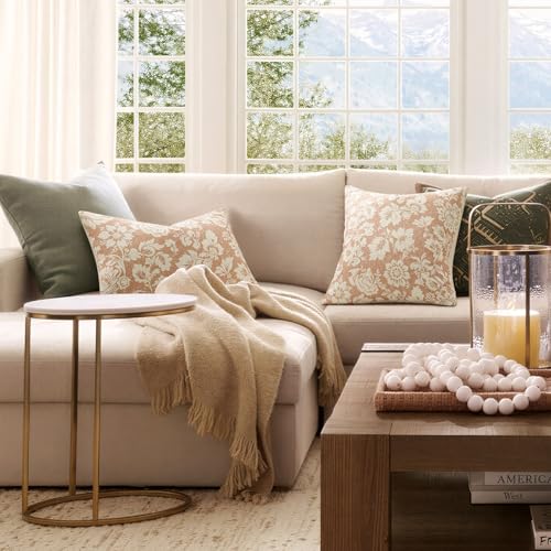 100% Cotton Coral 12x20 Floral Decorative Sofa Couch Throw Pillow Covers | Lumbar Pillow,Rectangle,Printed Patterned,Living Room Bedroom Office,Boho Modern Retro Country Farmhouse,Set of 2 Panels - color: Sf-light Coral, size: 20" x 12" (Pack of 2)