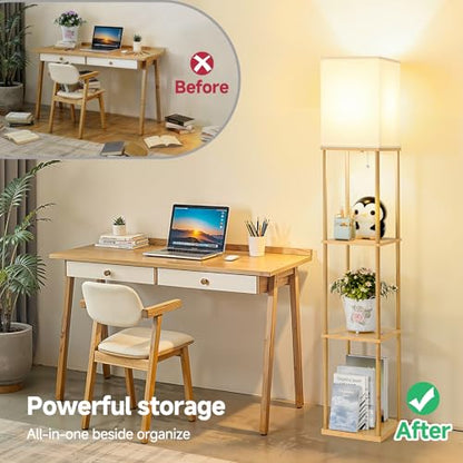 Coucrek 2-Pack Floor Lamp with Shelves, 3-Tier Standing Shelf Lamp | 3CCT 950LM Bulb Included, Storage Bookshelf Tall Lamps for Living Room Bedroom Office - color: Wood