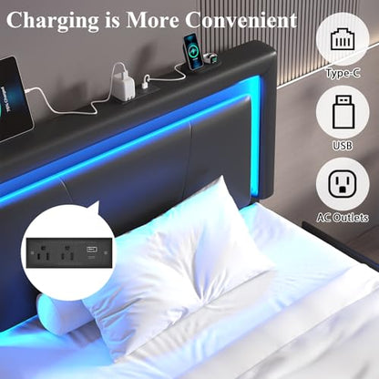 Twin Size Bed Frame with 4 Storage Drawers, Upholstered Headboard, Black | Modern Bed, Charging Station, LED Light, Adjustable Height Headboard, Noise-Free, No Box Spring Needed, Easy Assembly - color: Black, size: Twin