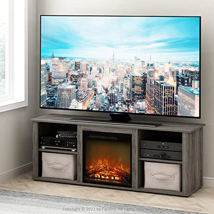 Furinno Classic 60 Inch TV Stand with Fireplace, French Oak Grey - color: French Oak Grey, size: 60-Inch