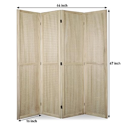 4 Panel Pegboard Room Divider | Folding Freestanding Display Screen, Privacy Partition for Retail, Craft Shows, Home Office, and Exhibition Use Brown - color: Brown-4 Panel, size: 4 Panel