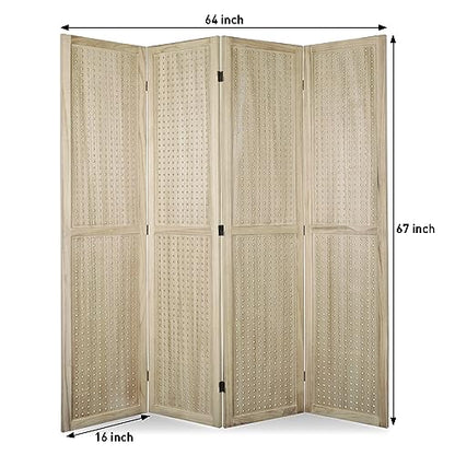 4 Panel Pegboard Room Divider | Folding Freestanding Display Screen, Privacy Partition for Retail, Craft Shows, Home Office, and Exhibition Use Brown - color: Brown-4 Panel, size: 4 Panel