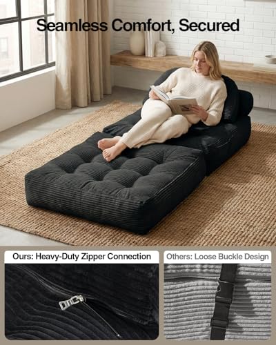 Folding Sofa Bed with Pillow Convertible Sleeper Chair Boneless Foldable Couch Comfy Floor Sofa Lounge Couch Bed for Living Room, Bedroom, Apartment, Black - color: Black