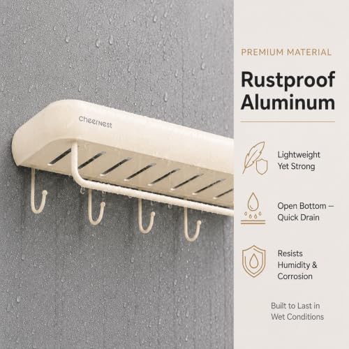 Shower Caddy Suction Cup, Removable Shower Organizer Shelf,2 Pack | Large Capacity, Rustproof Aluminum, 2 Install Ways, Includes Hooks&Hanging Bar,Wall-Mounted Bathroom Organizer Storage Holder - color: Milky White