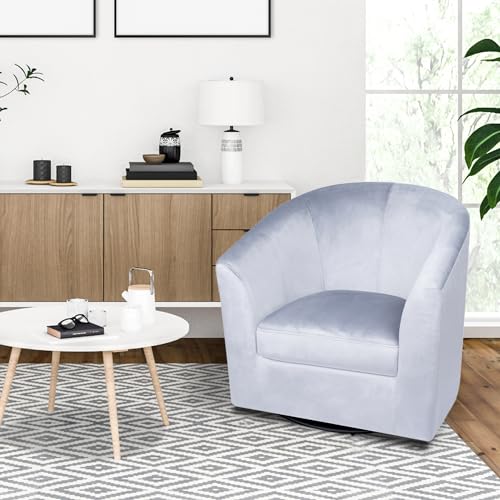 Naomi Home Ariana Swivel Accent Chair – Modern Barrel Accent Armchair with 360 Degree Swivel, Wide Seat, Thick Cushioning, Wooden Legs & Enhanced Back Support for Living Room - color: Grey, style: Modern