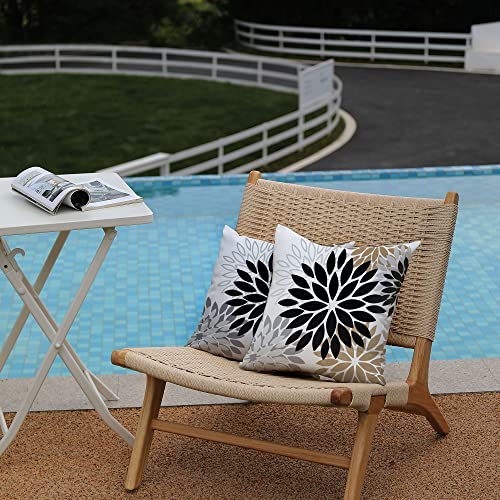 DFXSZ Outdoor Waterproof Pillow Covers 22x22 Set of 2 Black Brown Flower | Spring Summer Waterproof Flower Throw Pillowcases（No Inserts）Outdoor Decor for Patio Funiture Garden Polyester Covers - color: Black Brown Gray, size: 22" x 22" (Pack of 2)