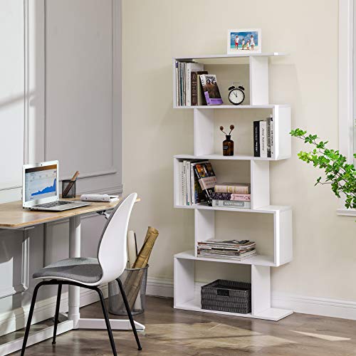 VASAGLE Wooden Bookcase, Display Shelf and Room Divider, Freestanding Decorative Storage Shelving, 5-Tier Bookshelf, White - color: White, style: 5-Tier (27.6"W)