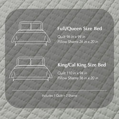 100% Cotton Modern Grid Stitch Quilt Set, King Size, Drizzle Gray | Pre-Washed Cotton Coverlet Bedspread, Oversized Lightweight 3-Piece Bedding Set for All Season, with 2 Pillow Shams - color: Drizzle Gray, size: King (110" X 94")