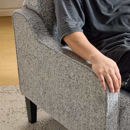 VINGLI Upholstered Chenille Accent Chair for Living Room, Bedroom, Mid-Century Modern Arm Chair Comfy Reading Chair with Scooped Arms (1, Light Gray) - color: Light Gray