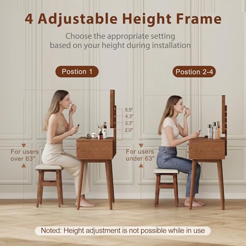 Wood Makeup Vanity,Makeup Vanity Desk with Lights,3 Color Modes & Adjustable Brightness,midcentury Modern Vanity,Walnut - size: Wood Vanity with Mirror Light