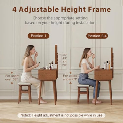 Wood Makeup Vanity,Makeup Vanity Desk with Lights,3 Color Modes & Adjustable Brightness,midcentury Modern Vanity,Walnut - size: Wood Vanity with Mirror Light