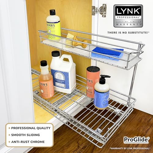 LYNK PROFESSIONAL® Pull Out Under Sink Kitchen Cabinet Organizer - 11.5 in. x 18 inch deep Drawer - Sliding Shelf Organizer for Cabinets and Undersink Storage Shelves - Lifetime Ltd. Warranty – Chrome - color: 11.5"W x 18"D Chrome
