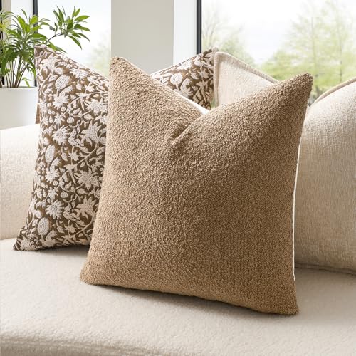 Topfinel Natural Contrast Color Boucle Pillow Cover Set of 4 Complete Sofa Layering Set Modern Farmhouse & Neutral Chair Sofa Couch Bedding Room Decor (12"x20"x2,18"x18",20"x20") - color: Natural, size: 20" x 12" (Pack of 4)