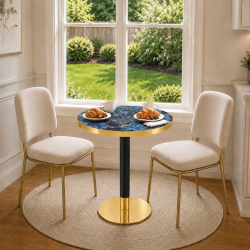 TesNus 23.6" Small Round Dining Table for 2, Circle Tulip Table, Faux Marble Top with Gold Metal Pedestal Base, Modern Leisure Coffee Table for Small Spaces, Cafe, Office, Blue&Gold - color: Blue Top&black Leg&gold Base
