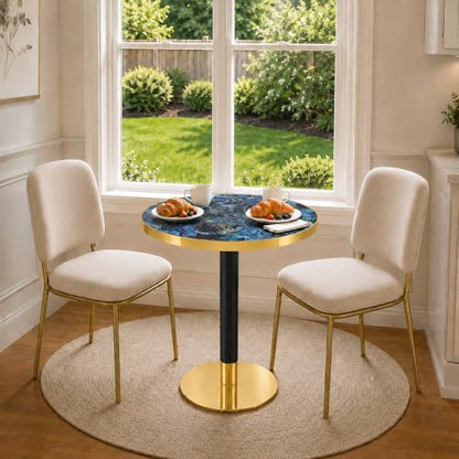 TesNus 23.6" Small Round Dining Table for 2, Circle Tulip Table, Faux Marble Top with Gold Metal Pedestal Base, Modern Leisure Coffee Table for Small Spaces, Cafe, Office, Blue&Gold - color: Blue Top&black Leg&gold Base