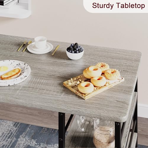 Dining Table Set for 2, 3-Piece Bar Table Set with 2 Stools, Space-Saving Counter Height Dining Set with 3-Tier Storage Shelves for Small Kitchens, Apartments, Breakfast Nooks - color: Grey