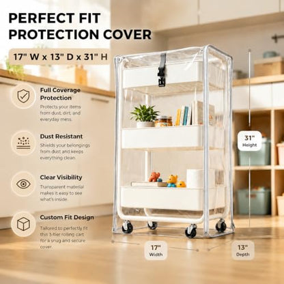 Rolling Utility Cart Cover Frosted PVC Dustproof Protective Cover 17x13x31 | Frosted PVC, waterproof, dustproof, privacy protection, durable, easy clean, custom fit, all-season use, tear-resistant - color: Transparent