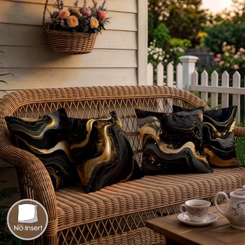 OBSEDE Black Gold Marble Decorative Throw Pillow Covers 18x18 in Set of 4 | Elegant Abstract Style, Faux Linen Cushion Case, Cozy Sofa and Bed Ornament, Fade Resistant, Indoor Accent, Double-Sided - color: Abstract Black Gold Marble, size: 18" x 18" (Pack