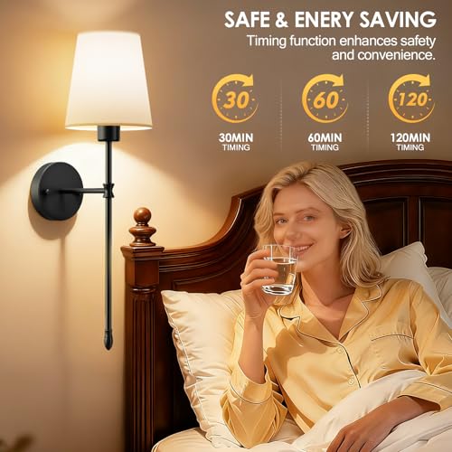 OCATO Wall Sconces Battery Operated 10000mAh Wireless Wall Sconces Set of 2 | Rechargeable Wall Lights with 10000mAh Dimmable Bulbs and Remote 7 Colors Wireless Wall Lamps for Bedroom Living Room Hallway - color: Black