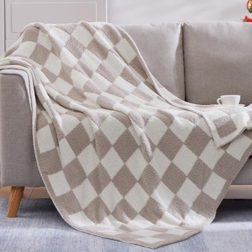 Soft Checkered Throw Blanket for Couch-Cozy Warm Knitted Blankets | Lightweight Warm Fluffy Decor for Women, Mom, Her & Girls, Sofa, Chair, Bed, 50x70in, Taupe - color: Art Taupe, size: Throw-XL(50"x 70")